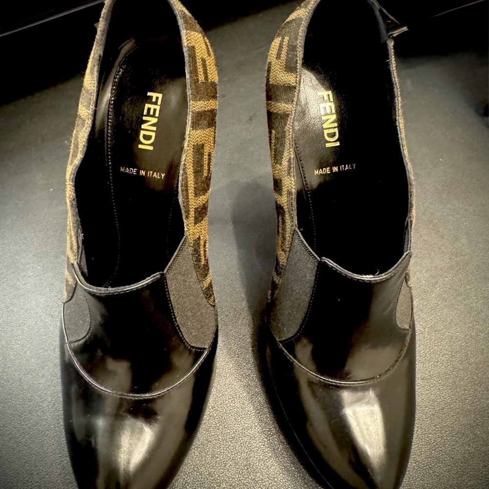 Fendi FF Logo Wooden Stiletto Booties
